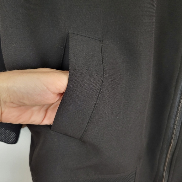 SOSKEN STUDIOS Marisa Minicucci Charlie black mesh trim zip front bomber jacket - Picture 9 of 14